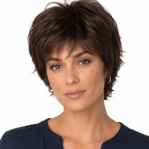 Peluca Lola corta estilo pixie con flequillo y volumen natural