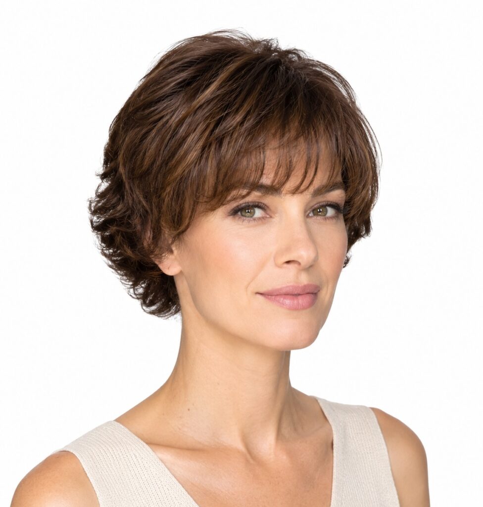 peluca oncologica sintetica muy natural de pelo corto