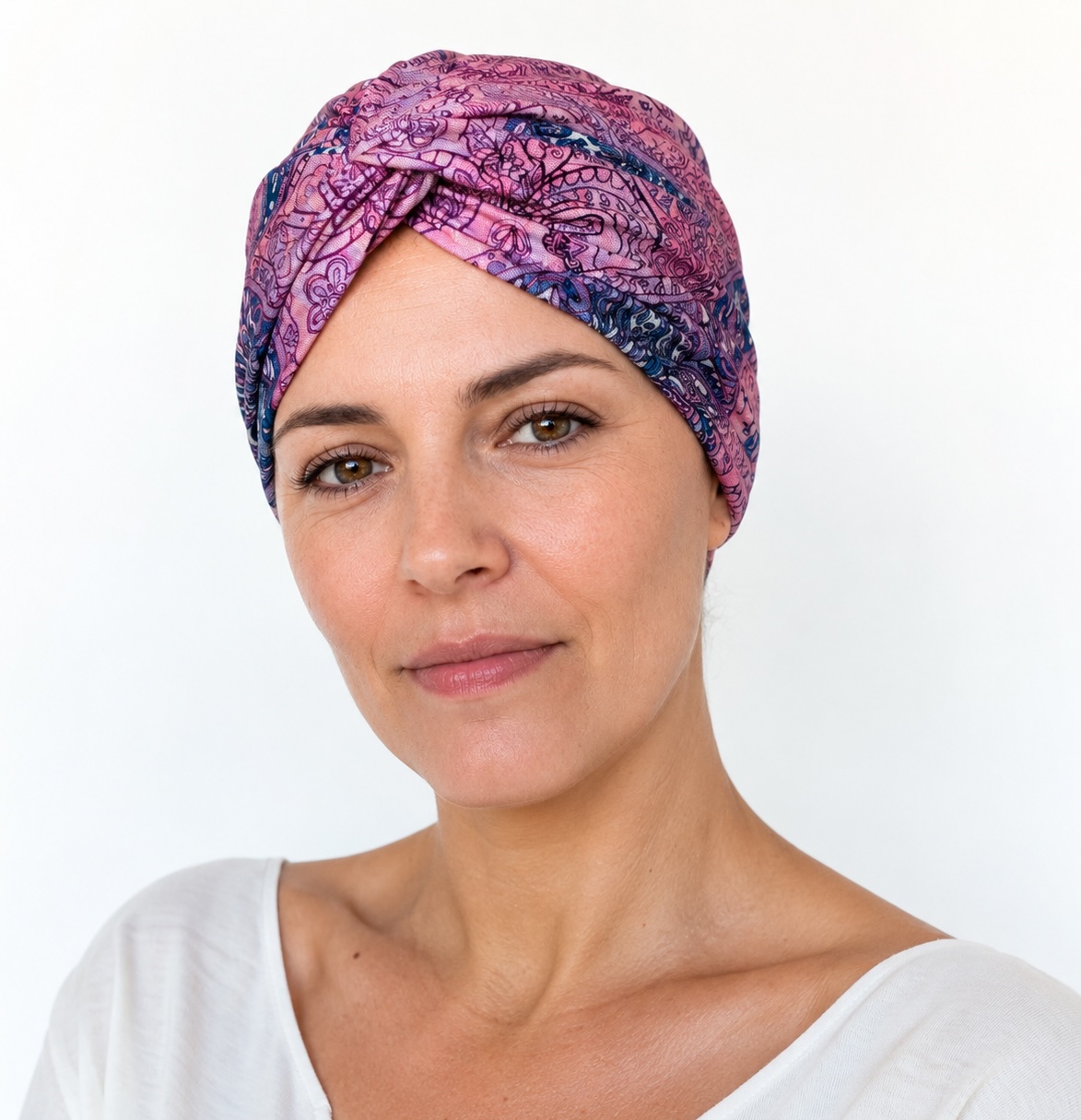 turbante oncologico tonos rosas estampados