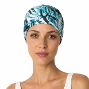 turbante oncologico de bambu vista frotal palmeras azules