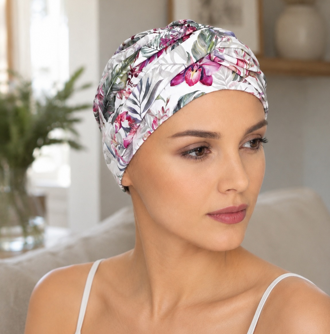 turbante oncologido de bambu con estampado floral