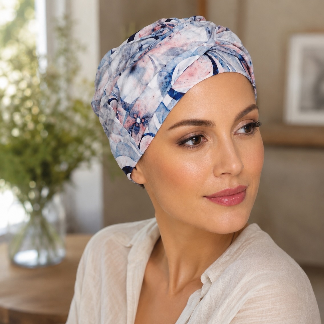 pañuelo oncologico de bambú, estampado floral