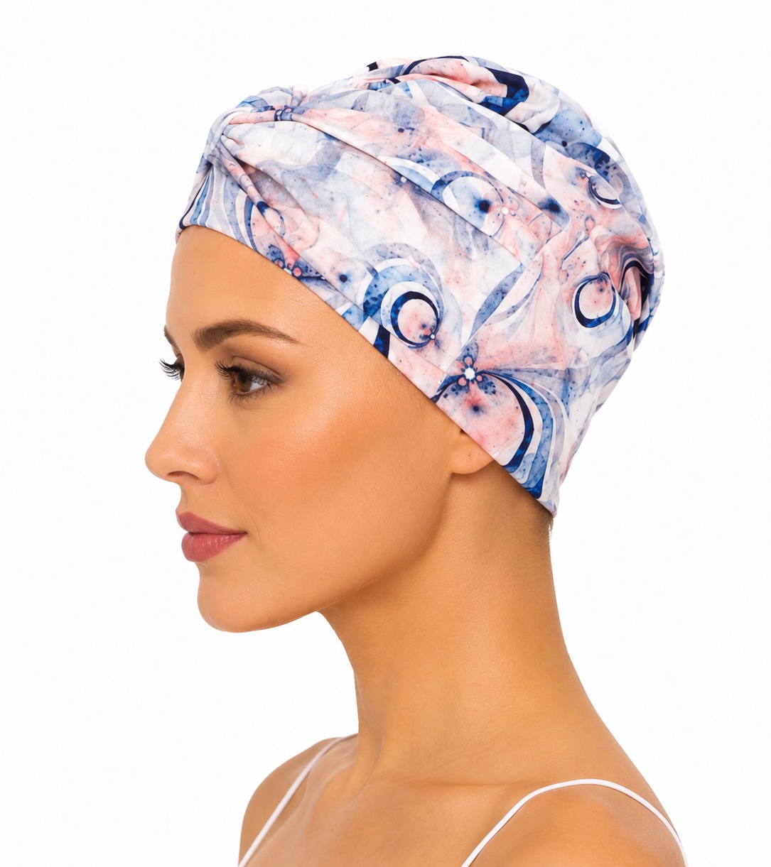 Turbante oncológico floral Playa Aguadilla de tejido bambú suave