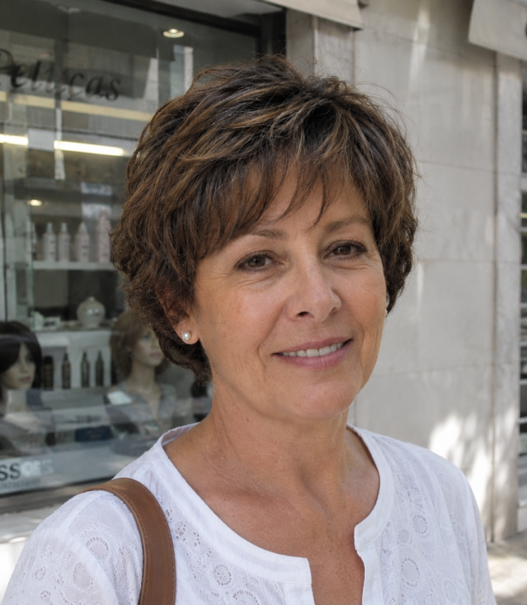 Peluca sintetica mas vendida, clienta de nuestra tienda de pelucas