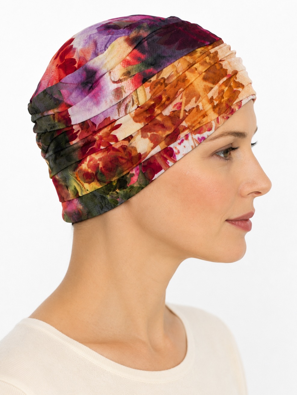 Perfil derecho del pañuelo Nerverland con estampado acuarela multicolor
