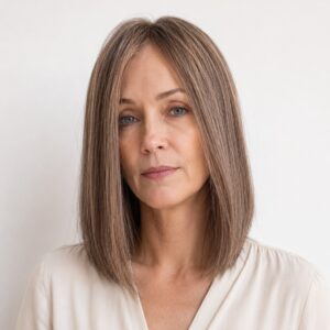 Peluca de pelo natural castaño claro beige con corte bob vista frontal